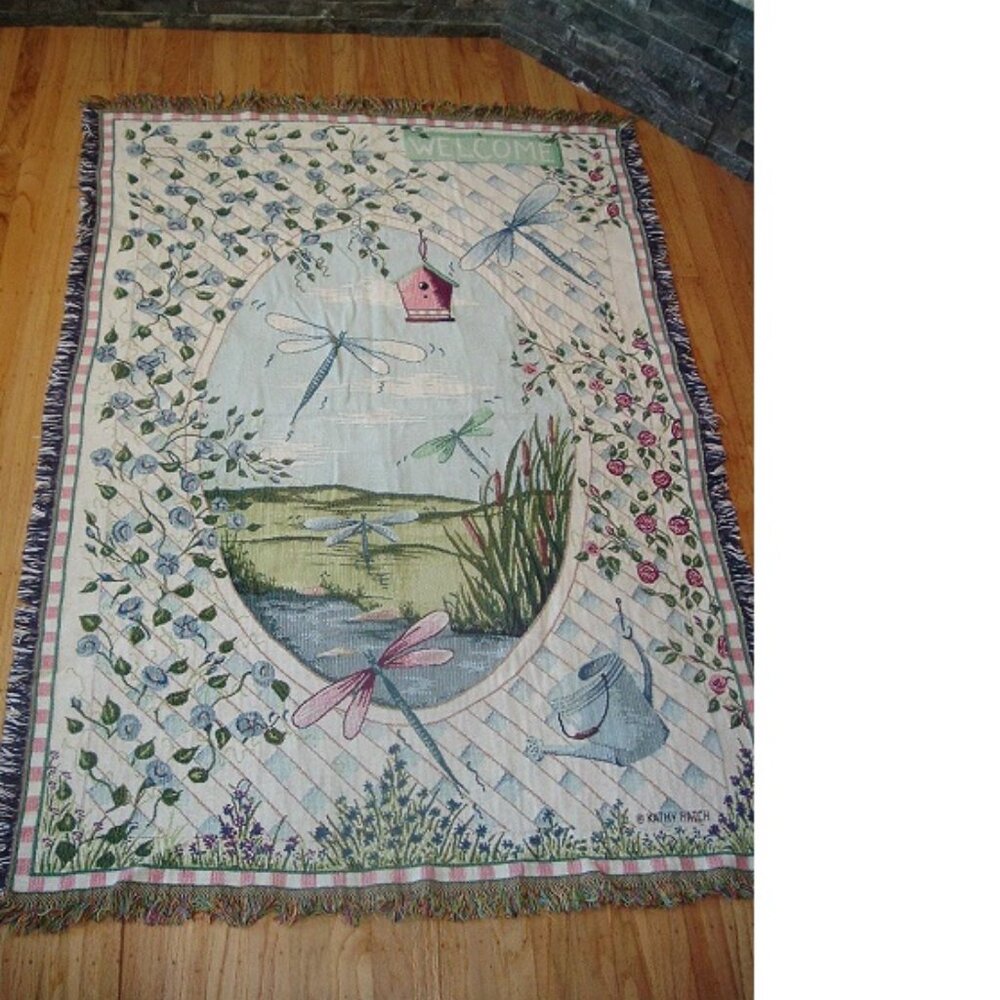 Goodwin Weavers Made in USA Tapestry Garden Dragonfly Throw Blanket 41”x62” EUC